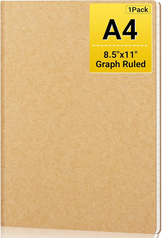 EUSOAR Large Graph Notebook, 1 Pack A4 8.5" x 11" 40 Sheets/ 80 Pages, 100gsm Thick Paper Kraft Sketchbook Composition Diary Subject Notebooks Planner Reading Journal for Office Work