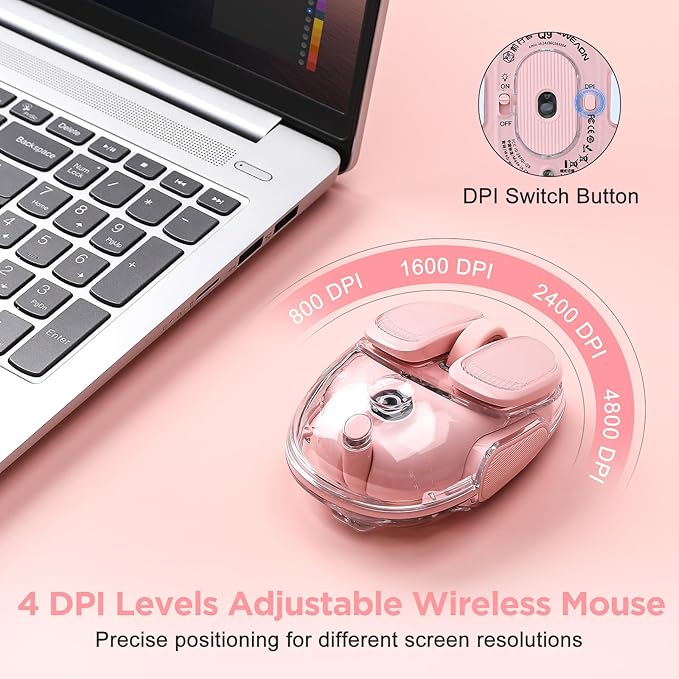 Q9 Wireless Computer Mouse, 2.4GHz/Bluetooth Mouse, Ergonomic Optical Mouse with RGB Lighting,Silent Clicks,4800 DPI, 4 Adjustment Levels,Compatible with PC, Mac, Laptop(Pink)
