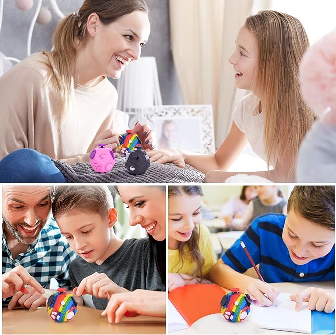 Small Fidget Toys,12 Sided Cube Toys for Kids Adults with Anxiety ADHD Autism and Relief Stress (Rainbow)