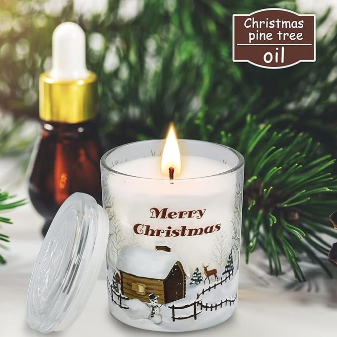 Large Jar Candle - Pine Tree Scent - 11.3 oz - 65-70 Hour Burn Time - Perfect for Christmas & Winter Gifts for Mom, Sister, Grandma, Friend