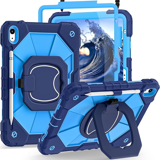 Case for iPad (A16) 11th/10th Generation 2025/2022,360° Rotating Stand iPad Case 10th Generation with Screen Protector,Heavy Duty Shockproof i Pad Cases 11th/10th Gen 11.0/10.9 Inch,Navy Blue