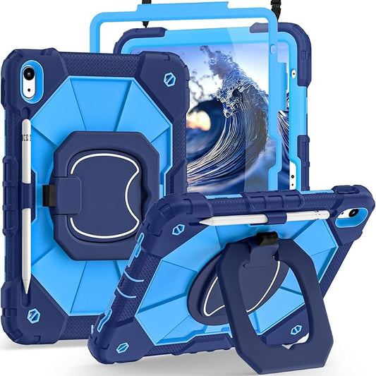 Case for iPad (A16) 11th/10th Generation 2025/2022,360° Rotating Stand iPad Case 10th Generation with Screen Protector,Heavy Duty Shockproof i Pad Cases 11th/10th Gen 11.0/10.9 Inch,Navy Blue