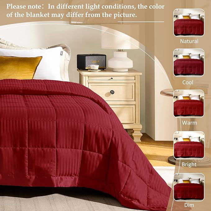 downluxe Queen Size Blanket with Satin Trim, Lightweight Down Alternative Blankets Queen Size for All Season, Machine Washable (Red, 90x90 Inch)