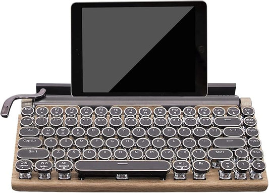 Retro Mechanical Keyboard, Punk Bluetooth Wireless & Wired, 75% Layout, LED Backlit, Round Keycaps, 83 Keys, for iOS/Android/Windows/Mac/iPad, Wood Color