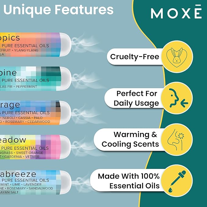 MOXĒ Nature Gift Bundle Nasal Sticks | 5 Aromatherapy Inhalers with 100% Pure Essential Oil Blends | Warming & Cooling Scents of The Natural World, Made in USA