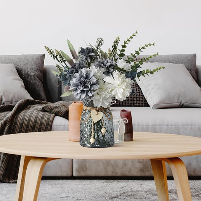 Leftover Fake Flowers in Vase,Faux Flowers in Vase,Table Centerpieces for Dining Room,Flower Centerpieces for Tables,Artificial Flowers,Kitchen Decor,Coffee Table Decor