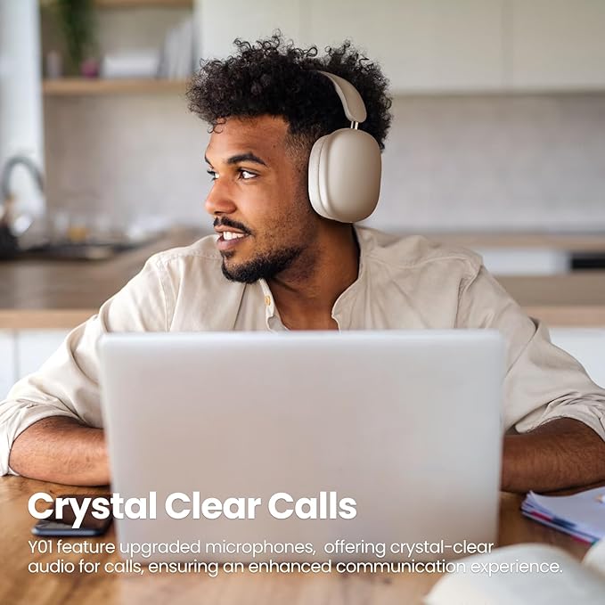 Y01 Wireless Over Ear Headphones, Noise Canceling Bluetooth 5.3 Headphones with Microphones,Hi-Res Audio,48H Playtime,Foldable,Breathable Soft Earpads for iOS/Android/Samsung/PC-Starlight