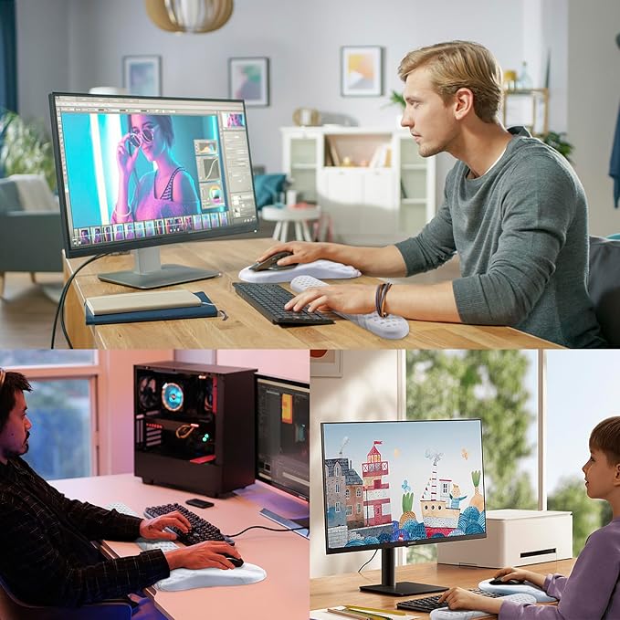 Mouse Pad Wrist Support, Laokiiy 2 in1 Keyboard Wrist Rest+ Ergonomic Mouse Pad, Non-Slip Wrist Rest for Computer Keyboard, Made Easy Typing & Relieve Wrist Pain(White)