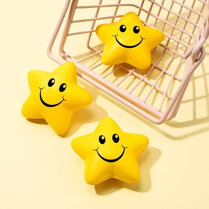 20 Pieces Star Smile Face Stress Balls Star Mini Foam Smile Ball Stress Relief Toy Mini Classroom Exchange Gifts Kids Toys for School Carnival Reward, Student Prizes, Party Bag Fillers