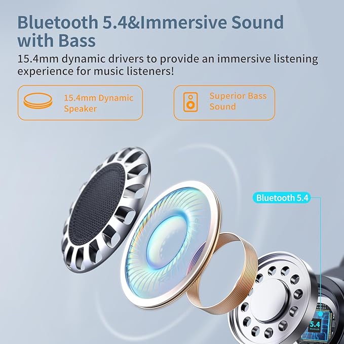 BANIGIPA Open Ear Headphones w/Detachable Boom Mic, Bluetooth 5.4 Headset w/Noise Canceling Microphone, True Wireless Earbuds w/Charging Case for Working, Lightweight & Mute, Multipoint Connection