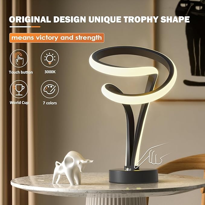 Spiral RGB LED Table Lamp - 7 Colors Touch Dimmable, 10 Lighting Modes Night Light for Bedroom Office, USB Powered Modern Desk Lamp, Ideal Gift (Black)