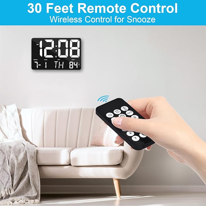 Amgico Digital Alarm Clock with Snooze, Temperature, Auto Dimming, 11.5" Large Display Calendar, Desk/Wall Clock for Bedroom, Living Room, Office, Home, Classroom, Kids, Elderly - White