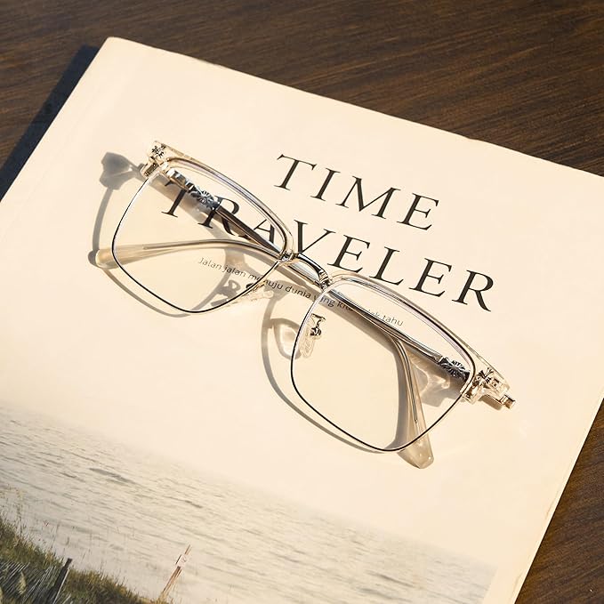 Cyxus Men Blue Light Blocking Glasses Half Rimless Computer Gaming Glasses Square Fashion Glasses 8133