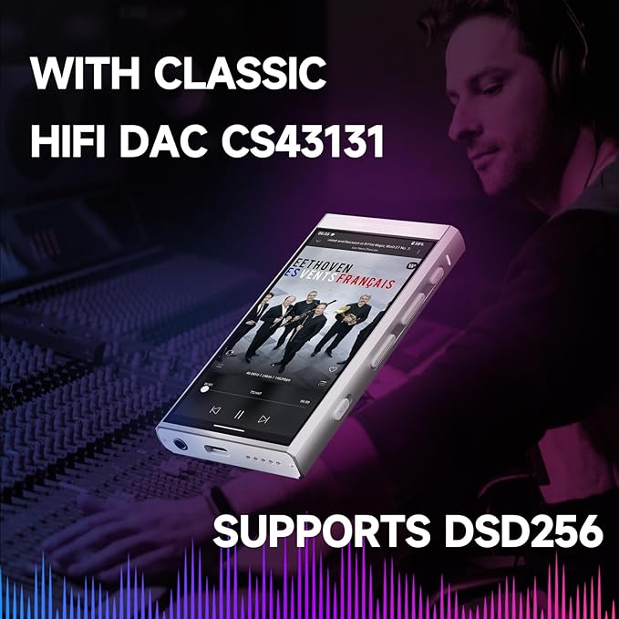 HiBy Digital M300 Music Player with Speaker Android 13 OS SD665 Soc Bluetooth WiFi and FM 1280x640 Resolution IPS Display Supports PCM768k DSD256 32G+2TB Expandable Memory Silver