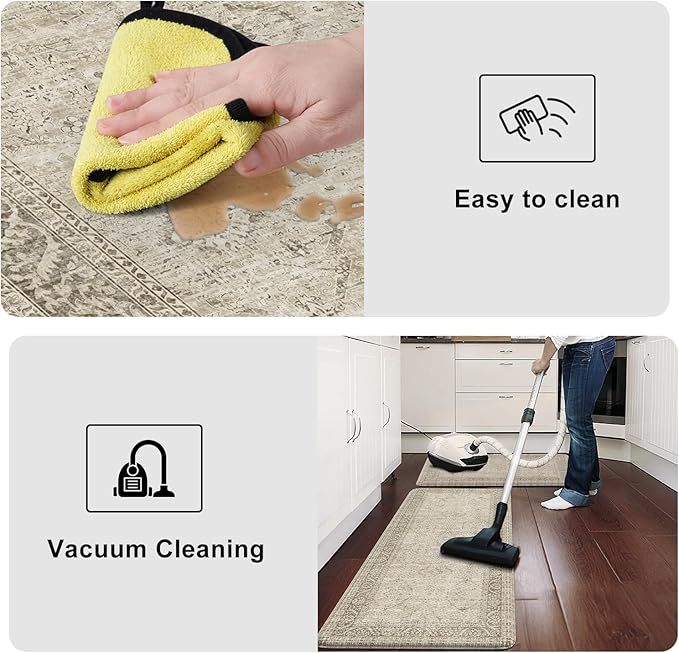 KIMODE Farmhouse Anti Fatigue Kitchen Mat,Vintage Brown Kitchen Rugs Sets of 2,Non Slip Waterproof Kitchen Floor Mats,Ergonomic Cushioned Comfort Standing Mat for Laundry,Office, Sink,Desk