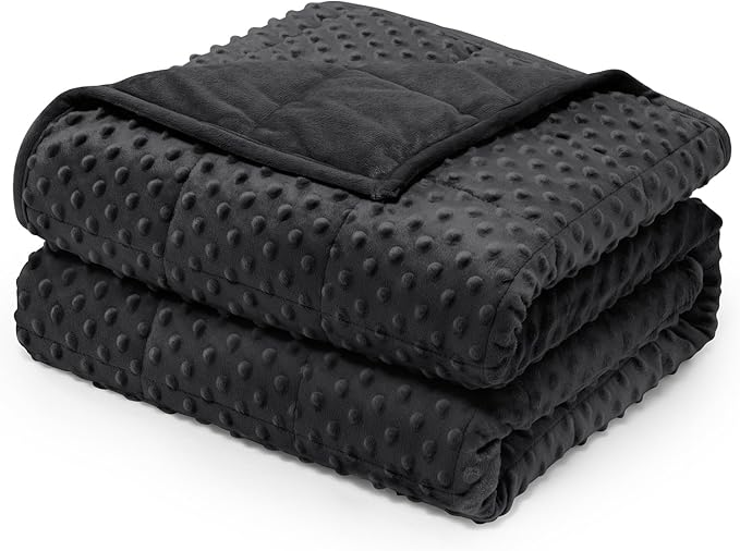 Wemore Minky Dot Weighted Blanket for Adults Twin Size 20 lb, Soft Heavy Blanket for Stress Relief and Sleep Promotion, Breathable Blanket for All-Season with Glass Beads, Black 60 x 80 inches