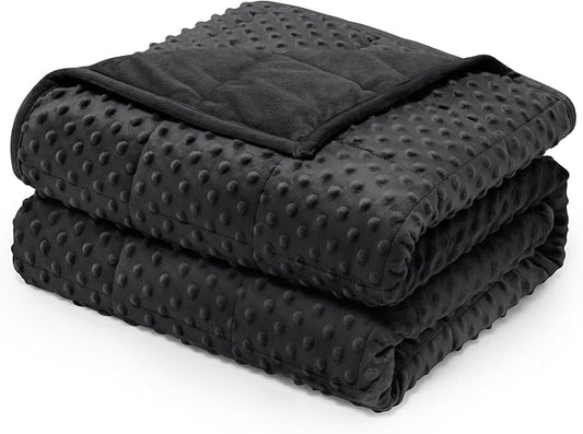 Wemore Minky Dot Weighted Blanket for Adults Twin Size 15 lb, Soft Heavy Blanket for Stress Relief and Sleep Promotion, Breathable Blanket for All-Season with Glass Beads, Black 48 x 72 inches