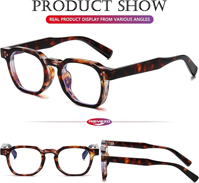 AIEYEZO Retro Blue Light Glasses for Men Women Square Thick Framed Eyeglasses Trendy Vintage Computer Glasses