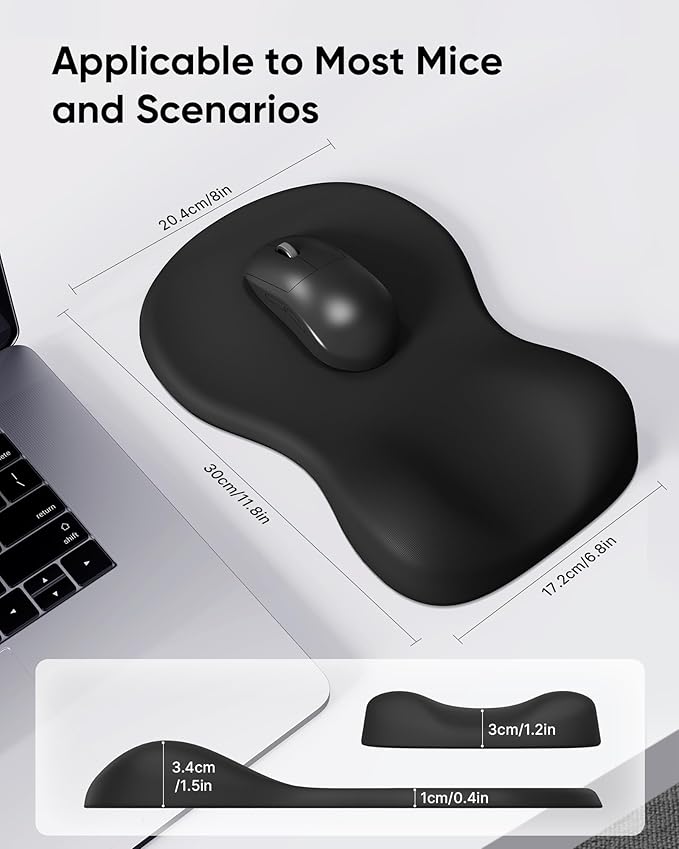 Ergonomic Mouse Pad with Wrist Rest, Black Mousepad with Wrist Support, Non-Slip Hard Base Mouse Pads, Portable for Office/Home/Travel Work