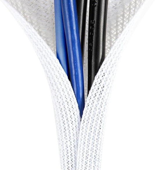 AGPTEK Cable Sleeve Cover, 6.6ft - 2/3 inch Desk Cord Organizer Cable Hider, Home Office Wire Management Computer TV Wire Loom Tubing, Pet Proof Cord Protector, from Cat Dog Chewing, White