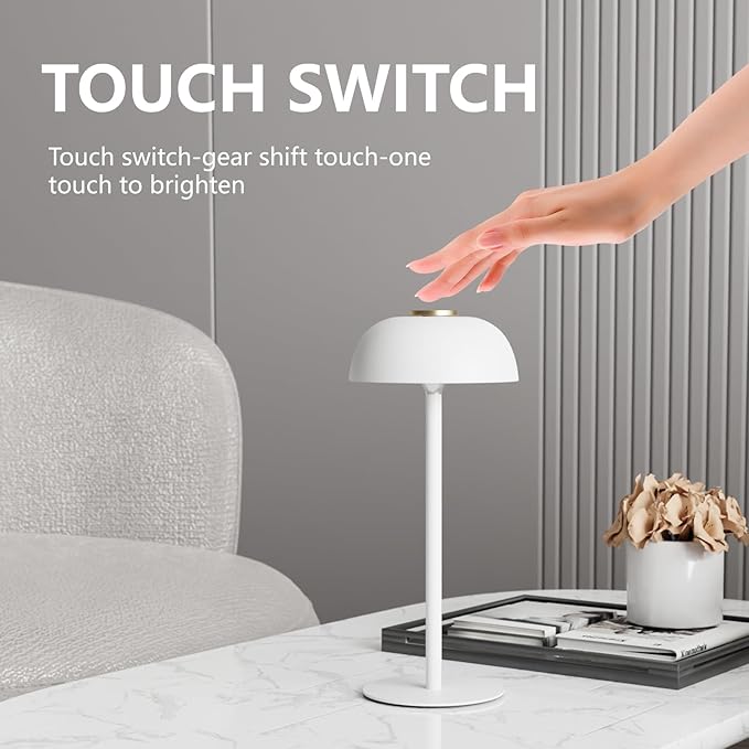 Portable 12-Inch Cordless LED Table Lamp, Rechargeable 3-Color Dimmable Light, Bedside Lamp for Bedroom, Desk, Outdoor, Dining Room, and Camping (White)