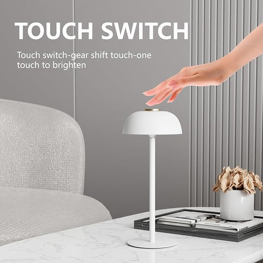 Portable 12-Inch Cordless LED Table Lamp, Rechargeable 3-Color Dimmable Light, Bedside Lamp for Bedroom, Desk, Outdoor, Dining Room, and Camping (White)