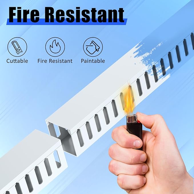 Wire Duct Kit, Open Slot Cable Management Raceway, 123in Track Desk Channel, Cord Cover Wiring, Cable Raceway Kit to Hide Wall Mount TV Cables - 8x15.4in X 1.97in X 1.97in