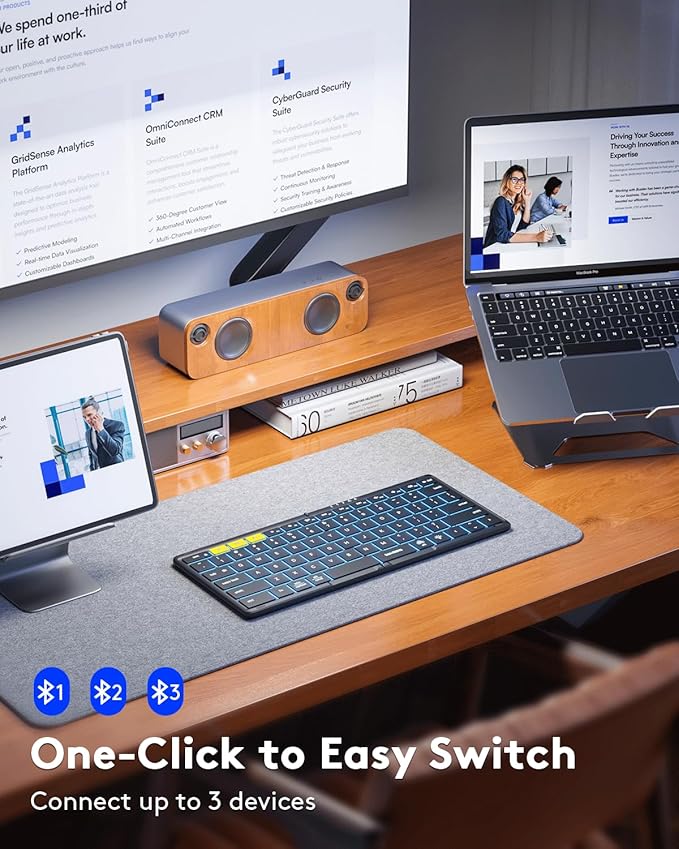 Samsers Full-Size Foldable Bluetooth Keyboard, KF08X Wireless Folding Keyboard with Backlight, Portable Travel Keyboards for iPhone iPad Smartphone Tablet Laptop, Android Windows Mac OS - Black