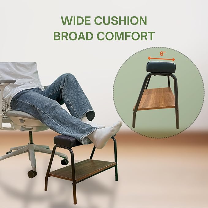 Double Step Footrest Under Desk Versatile Foot Stool Ottoman for Comfortable Desk Work Office Life (Black)