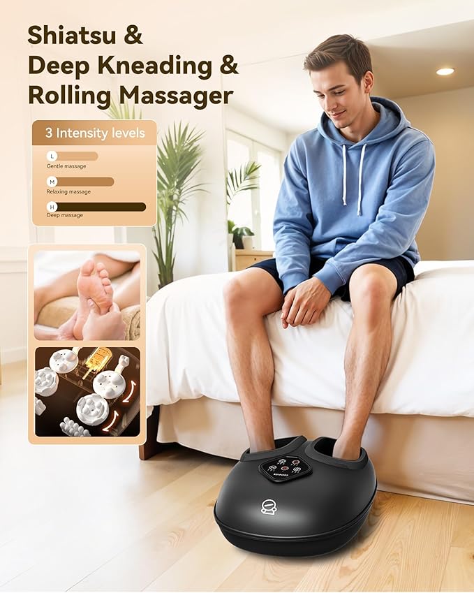 COMFIER 2025 Shiatsu Foot Massager with Heat,Compression,Kneading &Rolling,Foot Massager for Neuropathy,Plantar Fasciitis,Upgraded for Larger Feet Machine(Size 14),Home or Office, Gift for Women/Men