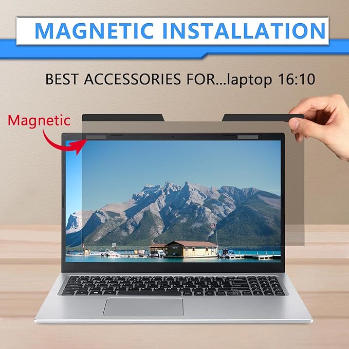 ZOEGAA Magnetic 13.3 Inch Laptop Privacy Screen Filter, for Removable & Reusable 16:10 Widescreen Display Laptop Privacy Screen 13.3 inch and Anti-Spy Anti-Blue Light Anti-Glare Protector