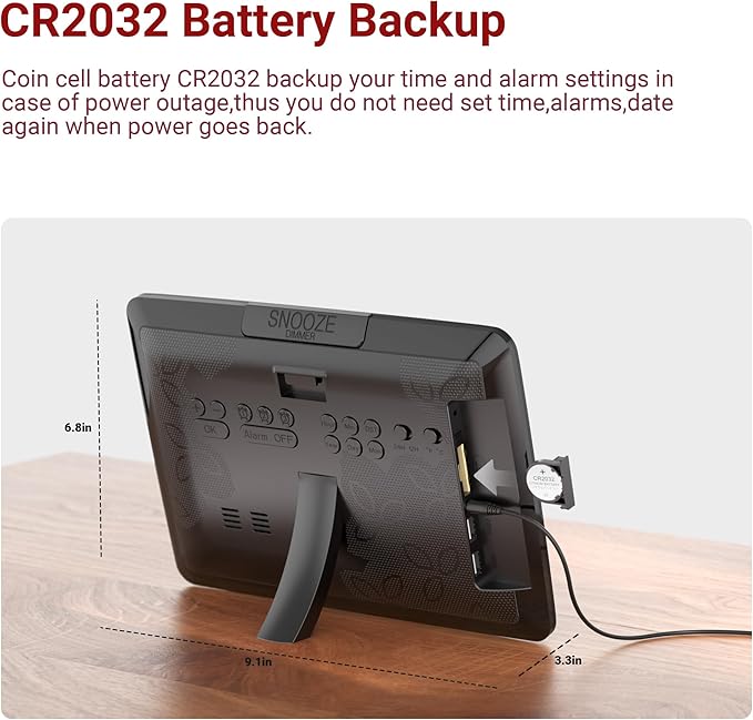 Mesqool Digital Clock, 11.5” Digital Wall Clock with Date,Time,Week, Indoor Temperature, Dimmable, Snooze, 12/24H for Living Room, Elderly, Seniors, Dementia, Alzheimers' Calendar Clock