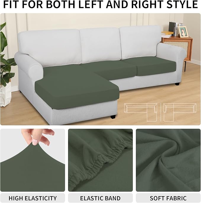 Easy-Going 100% Waterproof 3 Pieces Couch Cushion Covers for Sectional Sofa Left/Right L Shape Chaise Lounge Sofa Seat slipcover Anti-Slip Sofa Cover (2 Seater + 1 Chaise, Grayish Green