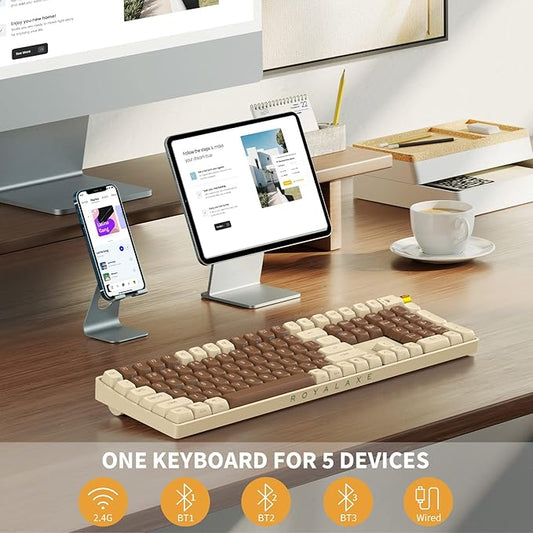 R108 Wireless Mechanical Keyboard, G Pro 3.0 Yellow Switch, Hot Swappable Wired/Bluetooth/2.4G Wireless Keyboard with RGB Light for Windows & Mac, PBT Keycaps, Lava Brown