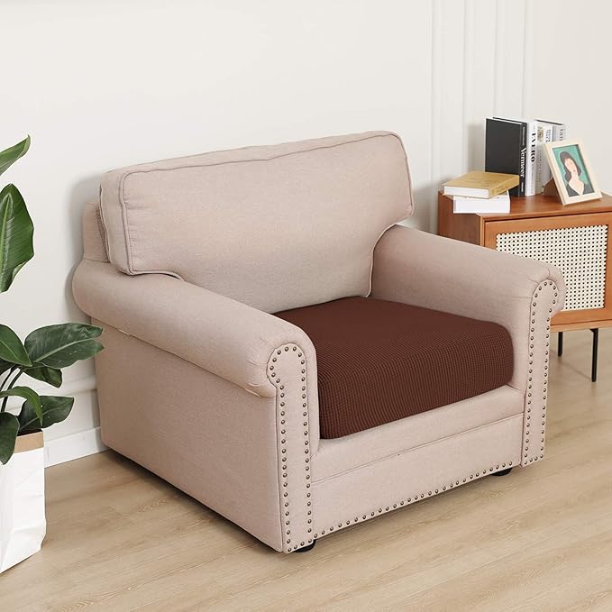 Easy-Going Stretch Cushion Cover Sofa Cushion Furniture Protector Sofa Seat Sofa slipcover Sofa Cover Soft Flexibility with Elastic Bottom(Chair Cushion,Coffee)