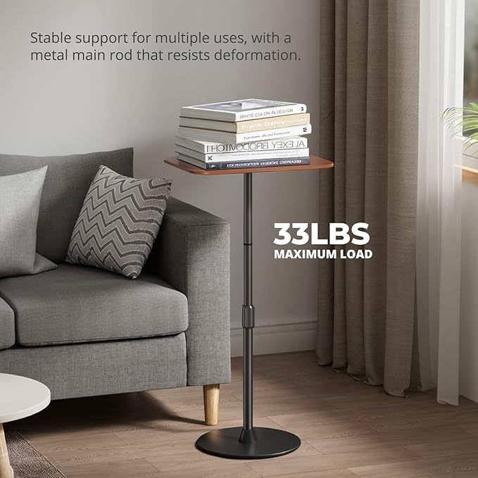 Adjustable Floor Laptop Stand, Height Adjustable Laptop Desk up to 37.8", Multifunctional Side Table for Sofa, Bedside, and Office with Sturdy Metal Base & Wooden Top