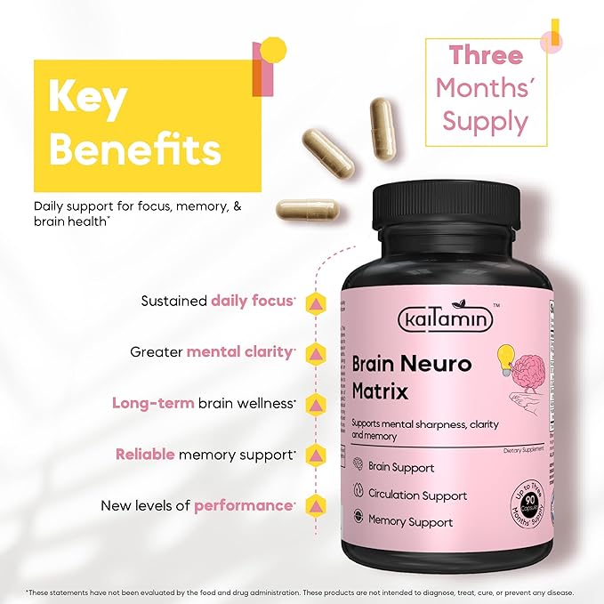 Memory & Focus Nootropic – Brain Neuro Matrix with Ginkgo Biloba & Huperzine A – Vegan, Natural, Caffeine-Free – Supports Clarity & Mood for Students, Seniors & Professionals – 90 Caps 3-Month Supply