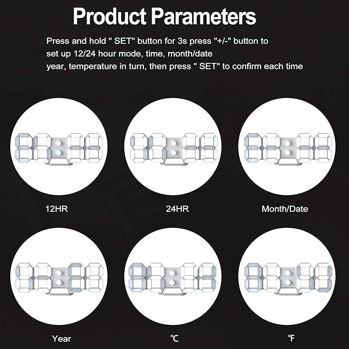 EDUP HOME 3D LED Digital Wall Clock/Desk Alarm Clock with Remote Control for Kitchen Bedroom Office, 9.7" LED Night Light Decor Clock Adjust Brightness 12H/24H Time Date Temperature, Great Gift
