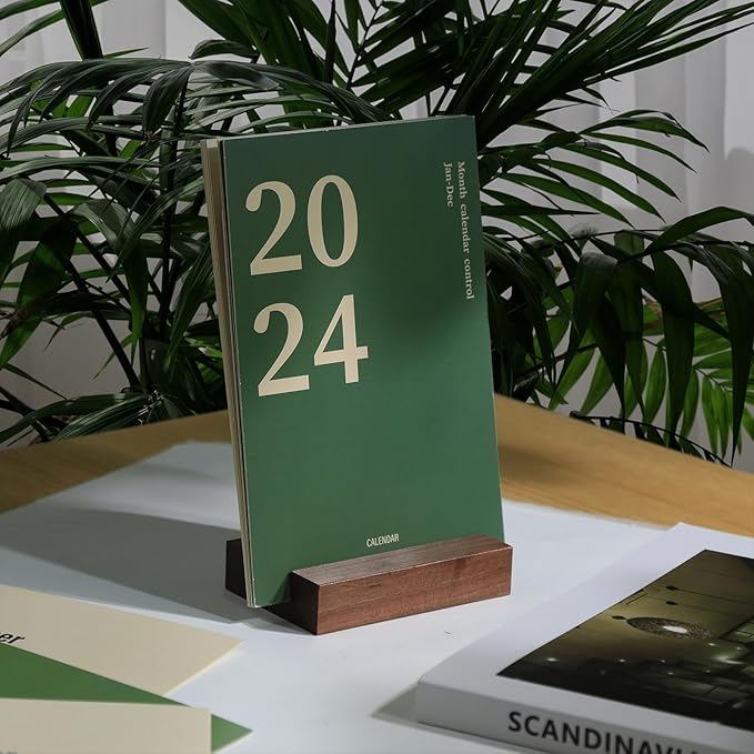 UNIQOOO 3.5" Walnut Wood Stand for Monthly Desk Calendar, Wooden Block Base, Cardstock Holder, For Office Home Retail Reception Decor, Photo Display, 10 Pack
