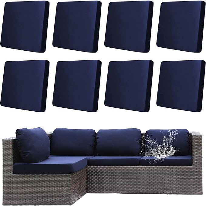 8Pcs Outdoor Cushions Covers Waterproof, Patio Cushion Covers, Stretch Cushion Covers Replacement,Cushion Slipcovers, Furniture Cushion Covers (Navy Blue, 8PCS)