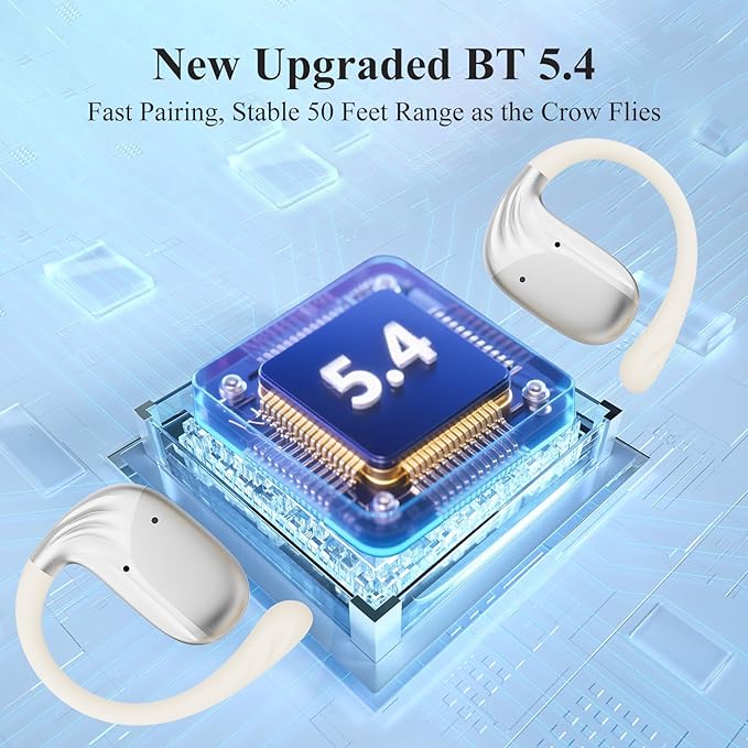 Open Ear Headphones,Ultra-Light 6.2g,Adjustable Ear Hooks,48H Playtime,BT 5.4 Wireless Open Ear Earbuds with IPX5 for Running,Office,Fitness,Workout (Creamy White)