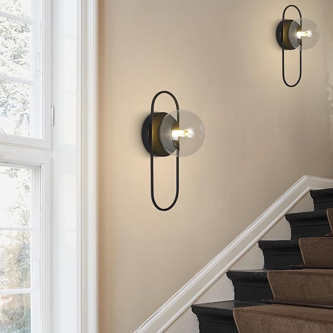 Mid Century Modern Black Wall Sconce Bubble Glass Globe Wall Sconces Lighting Small Vintage Bathroom Vanity Light Fixtures for Bedroom Hallway