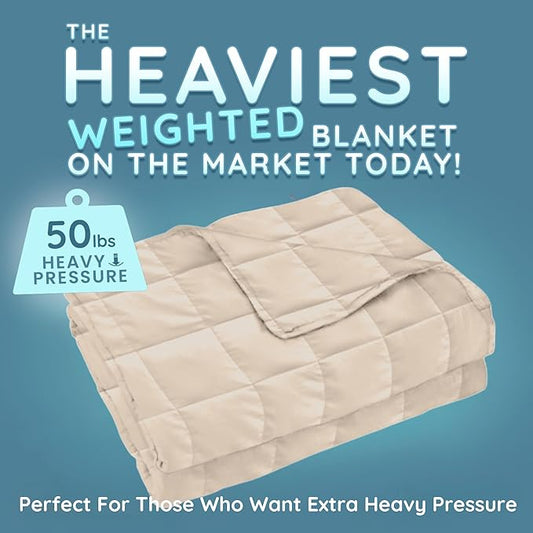 HomeSmart Products 50lbs Weighted Blanket Queen Size - Breathable Soft Fabric, Extra Heavy Weighted Blanket (Light Khaki), 92"x88"