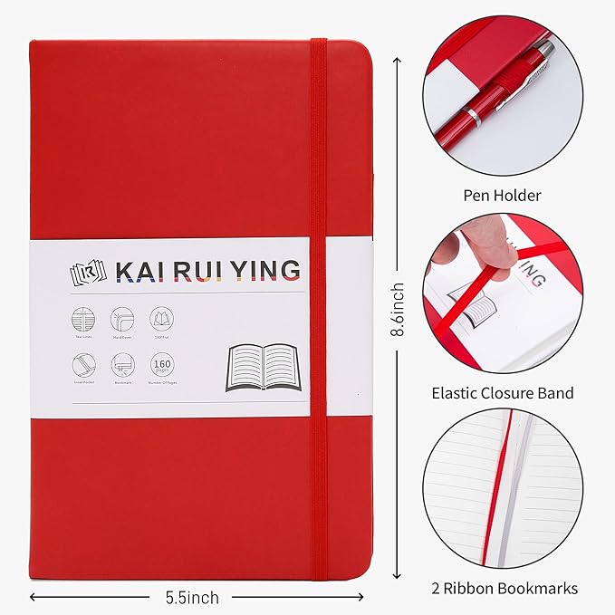 KaiRuiYing 3 Pack Lined Journal Notebooks for Work, 160 Pages, 5.5"x8.6", Hardcover, Colorful A5 Medium College Ruled, Journaling Notebooks for Notes-Taking, Fits for Office School Home