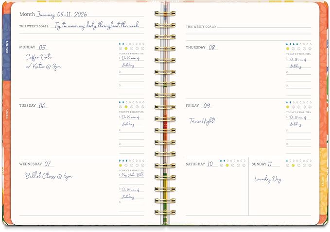 Orange Circle Studio Undated Tri-Tab Academic Planner 2026, Bold Blooms, Daily Notebook Journal, Cute Weekly and Monthly Calendar with Pocket, Stickers, Lined Pages for To Do lists and Planning