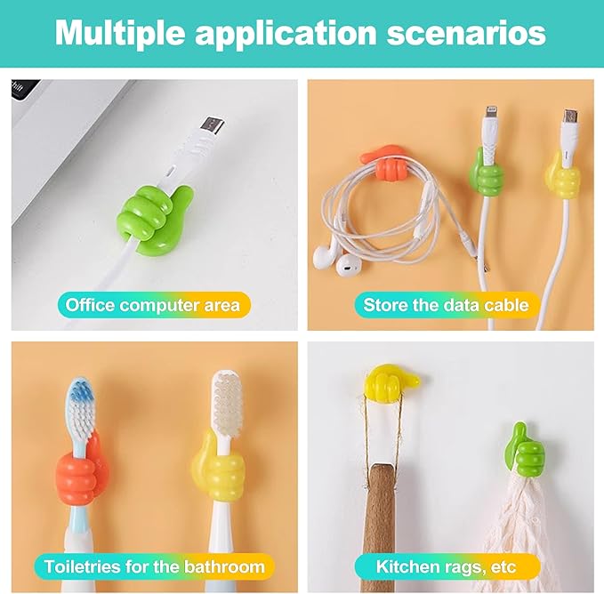 32 Pack Creative Thumbs Up Wall Hooks, Self-Adhesive Silicone Thumb Holders for Desk, Cute & Fun Cord Cable Clips, Multi-Function Wire Organizer for Keys, Pencils, Charging Cables