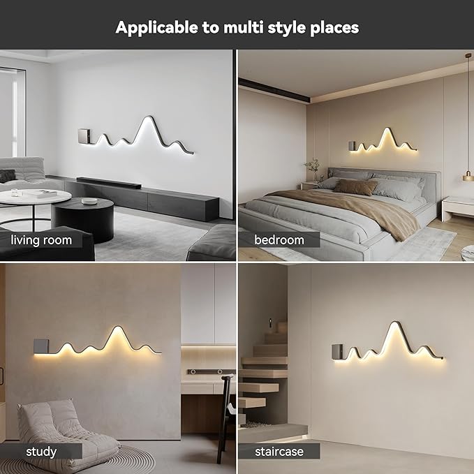 Qcyuui Modern Wall Sconce with Remote Control 43.3inch Dimmable LED Wall Lights Led Wall Sconce Indoor Wavy Long Linear Wall Lamps for Living Room Bedroom Hallway Staircase, 30W