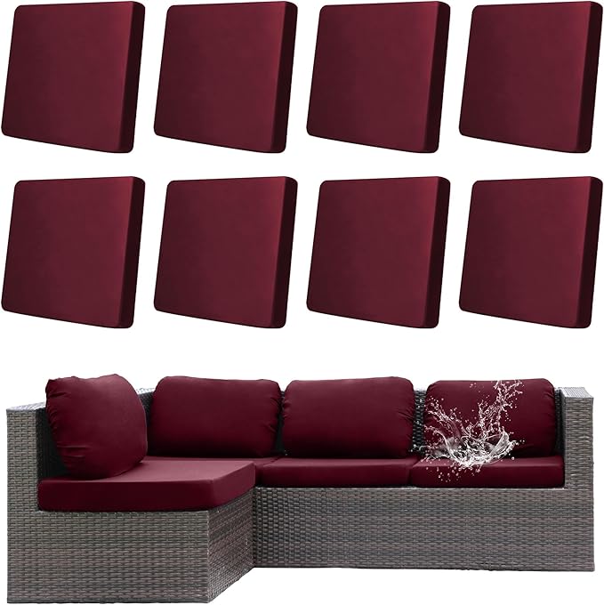 8Pcs Outdoor Cushions Covers Waterproof, Patio Cushion Covers, Stretch Cushion Covers Replacement,Cushion Slipcovers, Furniture Cushion Covers (Claret, 8PCS)