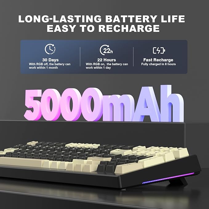 YUNZII YZ98 Gasket Mechanical Keyboard,99 Key Hot Swappable BT5.0/2.4G/USB-C Wireless NKRO 98% 1800 Layout with RGB LED Backlit for Linux/Win/Mac(Black, Cocoa Cream V2 Switch)