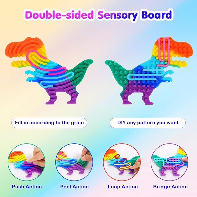 MoKo Sensory Activity Board, Double-Sided Silicone Sensory Activity Board with 55 Strings, Fidget Toys for Kids 3+ & Adults Calming, Stress, Anxiety, Autism & ADHD, 5 Pack